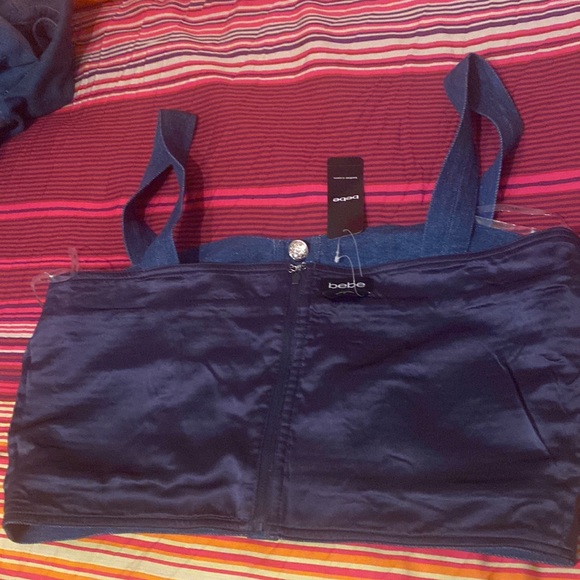 NWT DENIM & TWEED BUTTON FRONT BUSTIER TOP - Picture 14 of 16